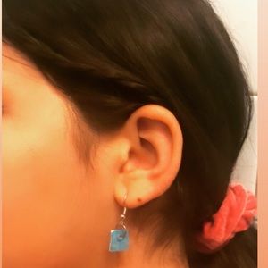 Blue clay square earrings that are handmade.